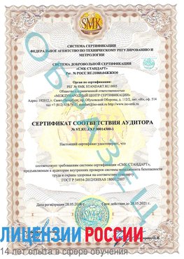 Образец сертификата соответствия аудитора №ST.RU.EXP.00014300-1 Камень-Рыболов Сертификат OHSAS 18001